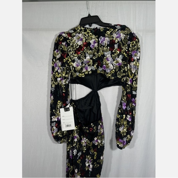 NWT $598 Mac Duggal [ 6 ] Floral‎ Sequined Cutout Long Sleeve Gown Black - Picture 11 of 16